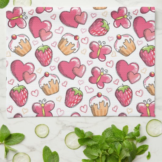 romantisch voedselpatroon theedoek (Gevouwen)