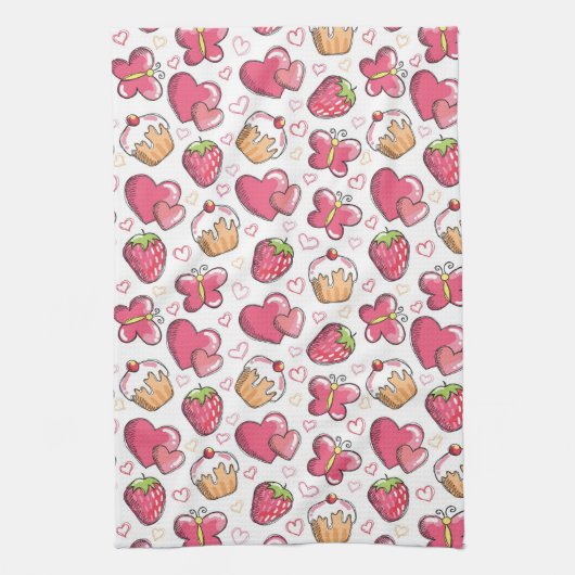 romantisch voedselpatroon theedoek (Verticaal)