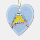 Romantisch vogelpaar, Cyanistes Caeruleus Keramisch Ornament (Links)