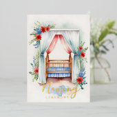 Romantisch Vrolijk Wieg Naming Ceremony Gold Folie Uitnodiging (Staand Voorkant)