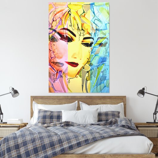 Romantisch Vrouw Silhouette Waterverf schilderen Canvas Afdruk (Insitu (Slaapkamer))