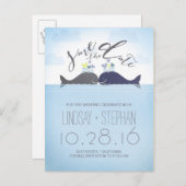 Romantisch walvispaar slaat de datum op aankondigingskaart (Voorkant / Achterkant)