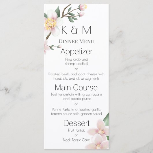 Romantisch Watercolor Appelbloesem Huwelijksmenu Menu (Voorkant)