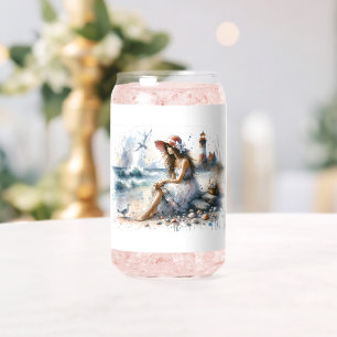 Romantisch Watercolor Meisje bij Vuurtoren Blikvorm Glas