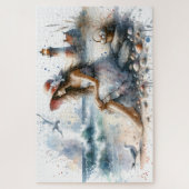 Romantisch Watercolor Meisje bij Vuurtoren Legpuzzel (Verticaal)