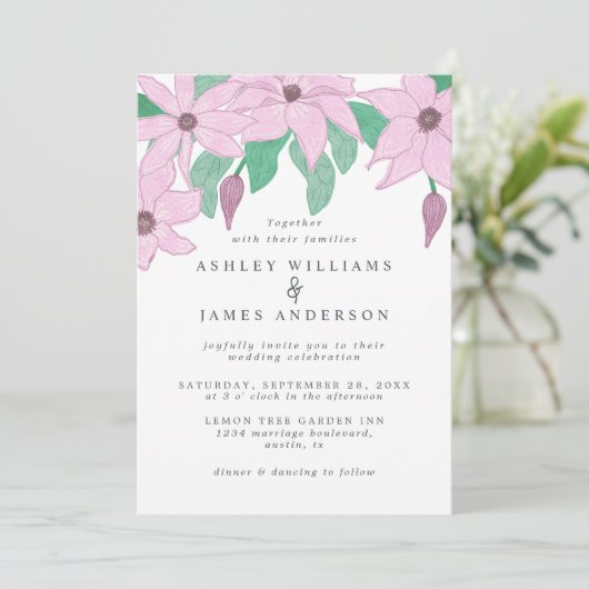 Romantisch Watercolor Roze Clematis Bloemendesign Kaart (Staand voorkant)