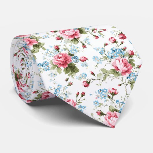 Romantisch Watercolor Rozen Tuin Patroon Stropdas (Opgerold)