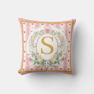 Romantisch Waterverf Bloemenkroon Monogram Aangepa Kussen