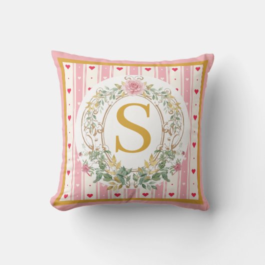 Romantisch Waterverf Bloemenkroon Monogram Aangepa Kussen (Voorkant)
