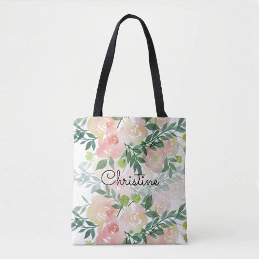 Romantisch waterverf bloemenpatroon tote bag (Voorkant)