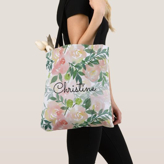 Romantisch waterverf bloemenpatroon tote bag (Dichtbij)