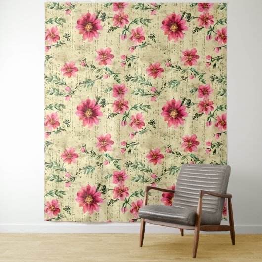 Romantisch waterverf bloemig Natuurlijk Wandkleed (In situ)