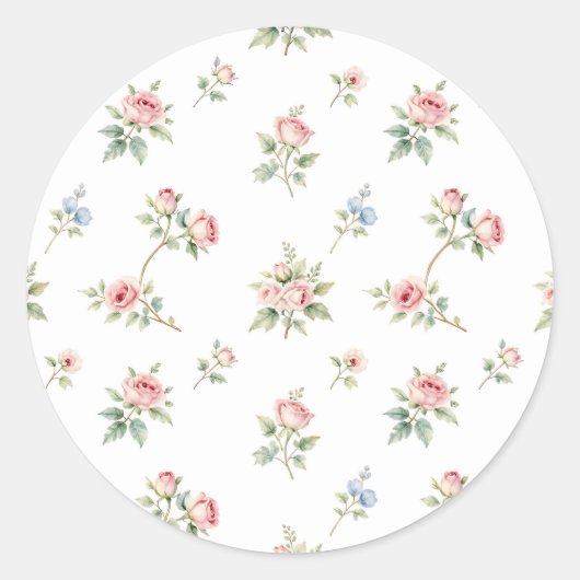 Romantisch waterverf rozenpatroon ronde sticker (Voorkant)