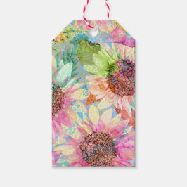 Romantisch waterverf zonnebloemmotief cadeaulabel
