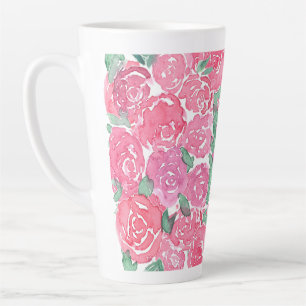 Romantisch waterverfrozen roze rood bloemmotief latte mok