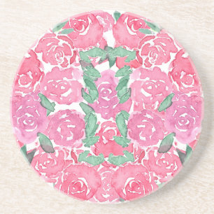 Romantisch waterverfrozen roze rood bloemmotief zandsteen onderzetter