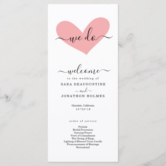 Romantisch "we doen" huwelijksprogramma programmakaart (Voorkant)