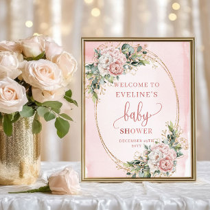 Romantisch Welkom Roze Goud Eucalyptus Bloemenschi Poster