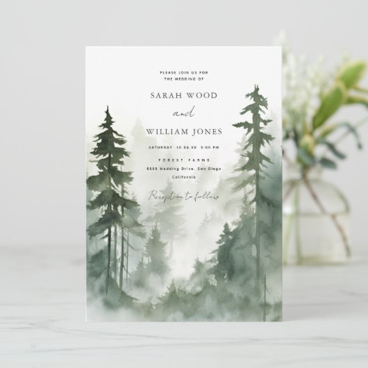 Romantisch wild groen bos Bruiloft Kaart (Staand voorkant)