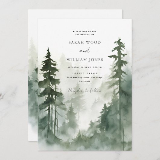 Romantisch wild groen bos Bruiloft Kaart (Voorkant / Achterkant)