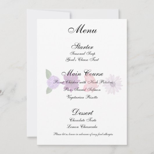 Romantisch Wildbloem & Vlinder Trouwmenu Kaart (Voorkant)
