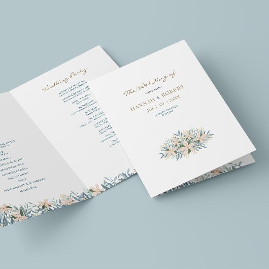 Romantisch Wildbloemen Gevouwen Huwelijksprogramma Kaart