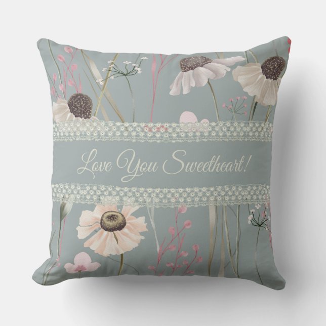 Romantisch 🌸 Wilde Bloemen Kamille Kant Kussen (Voorkant)