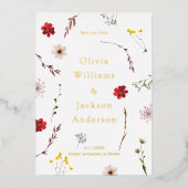 Romantisch Wildflower Fotoscript Sla de datum op Folie Uitnodiging (Voorkant)