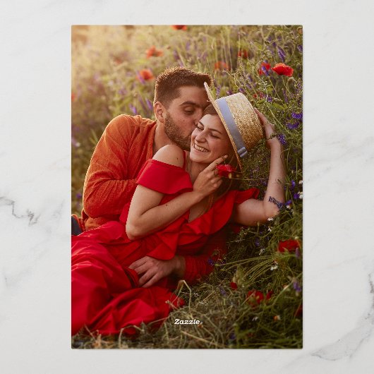 Romantisch Wildflower Fotoscript Sla de datum op Folie Uitnodiging (Achterkant)