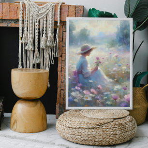 Romantisch Wildflower Meadow Girl Canvas Afdruk