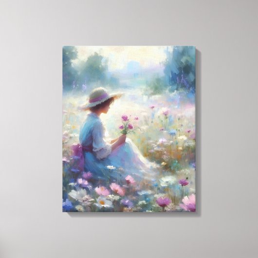 Romantisch Wildflower Meadow Girl Canvas Afdruk (Voorkant)