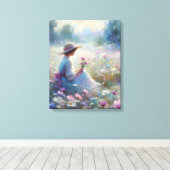 Romantisch Wildflower Meadow Girl Canvas Afdruk (Insitu (Houten vloer))