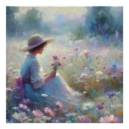 Romantisch Wildflower Meadow Girl Perfect Poster