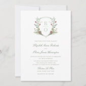 Romantisch Winter Greenery Monogram Crest Wedding Kaart (Voorkant)
