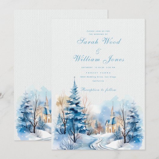 Romantisch winterbos en kerk Trouwen Kaart (Voorkant / Achterkant)