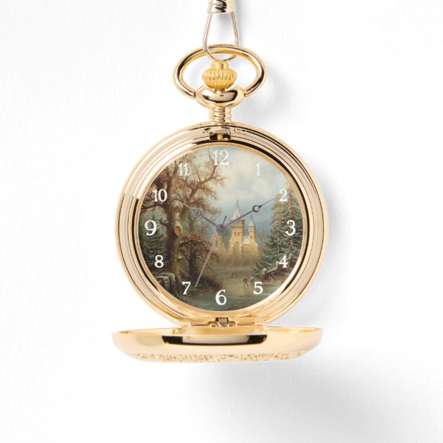 Romantisch winterlandschap met schaatsers horloge (Voorkant)