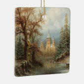 Romantisch winterlandschap met schaatsers keramisch ornament (Rechts)