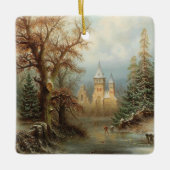 Romantisch winterlandschap met schaatsers keramisch ornament (Voorkant)