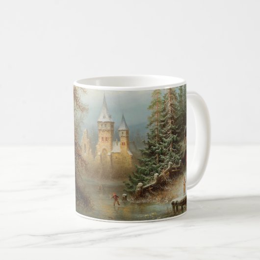 Romantisch winterlandschap met schaatsers koffiemok (Voorkant rechts)