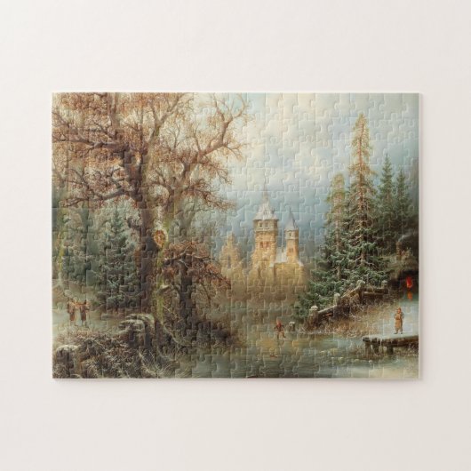 Romantisch winterlandschap met schaatsers legpuzzel (Horizontaal)