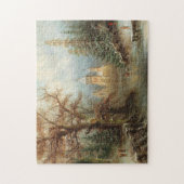 Romantisch winterlandschap met schaatsers legpuzzel (Verticaal)