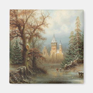 Romantisch winterlandschap met schaatsers magneet