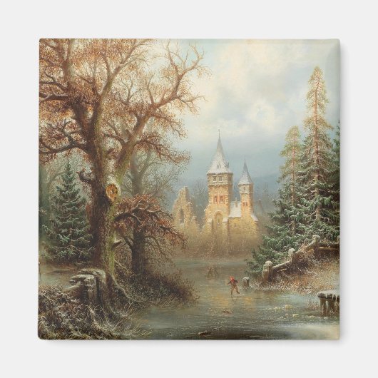 Romantisch winterlandschap met schaatsers magneet (Voorkant)