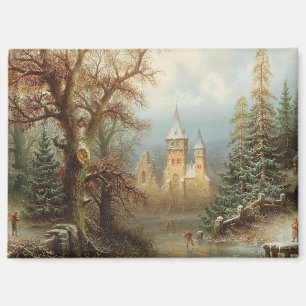 Romantisch winterlandschap met schaatsers magneet