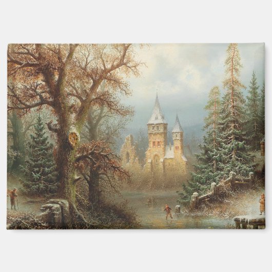 Romantisch winterlandschap met schaatsers magneet (Voorkant)