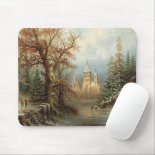 Romantisch winterlandschap met schaatsers muismat