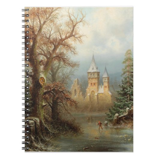 Romantisch winterlandschap met schaatsers notitieboek (Voorkant)