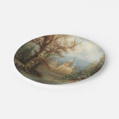 Romantisch winterlandschap met schaatsers papieren bordje (Gekanteld)