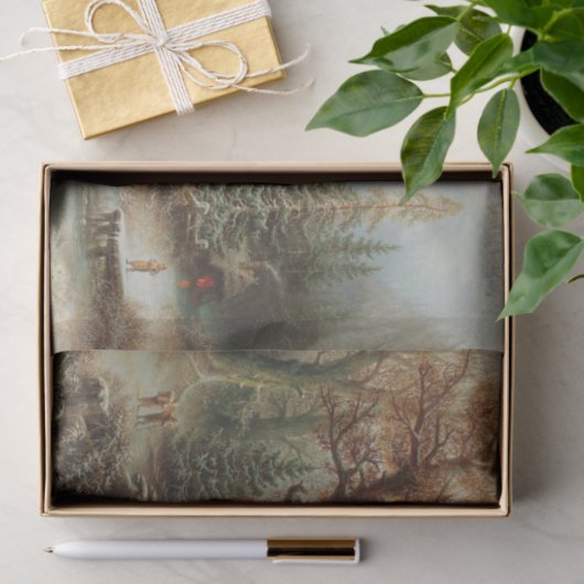 Romantisch winterlandschap met schaatsers tissuepapier (Geschenk)