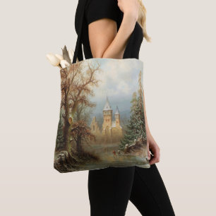 Romantisch winterlandschap met schaatsers tote bag
